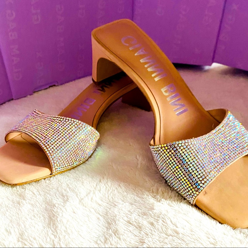 Rhinestone embellished block heel mule giannni bini evening sandal size8